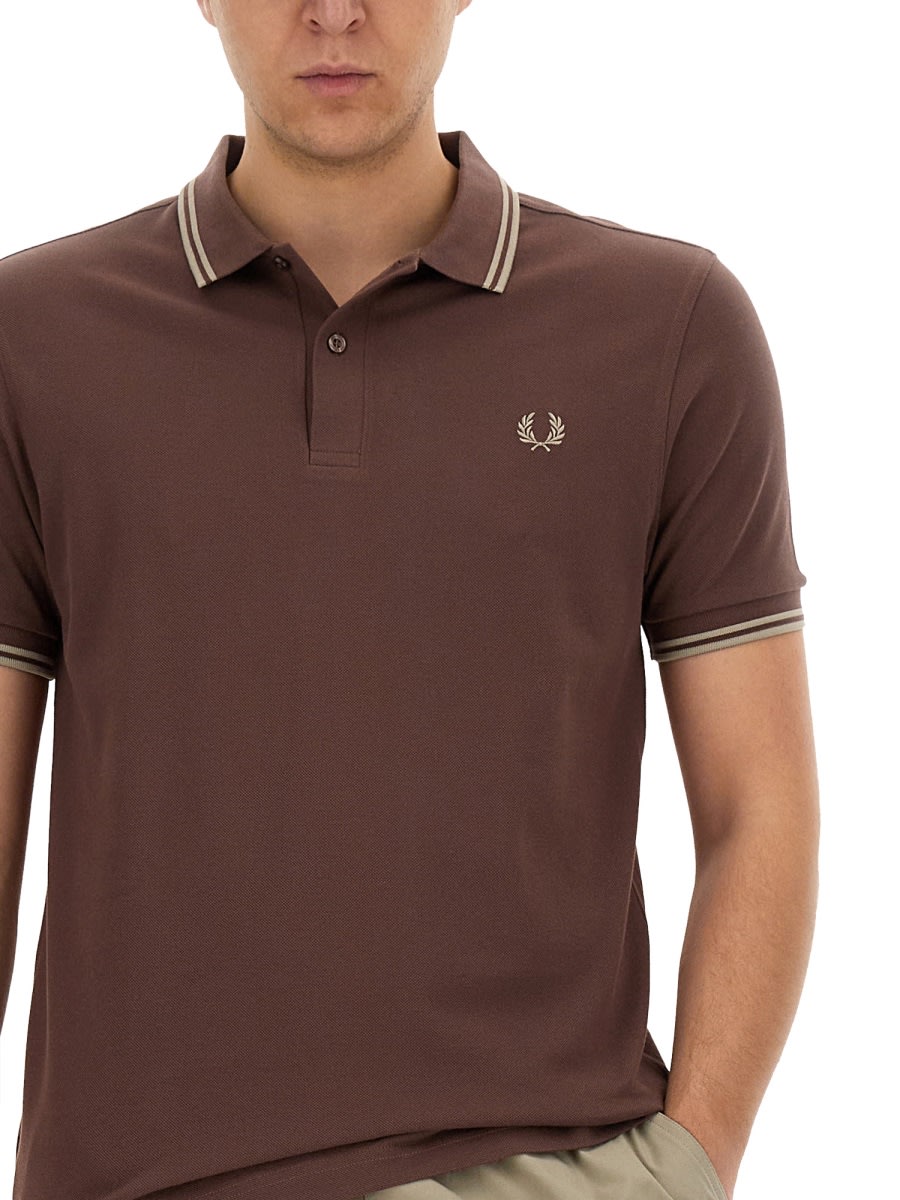 Shop Fred Perry Polo With Logo Embroidery In Brown