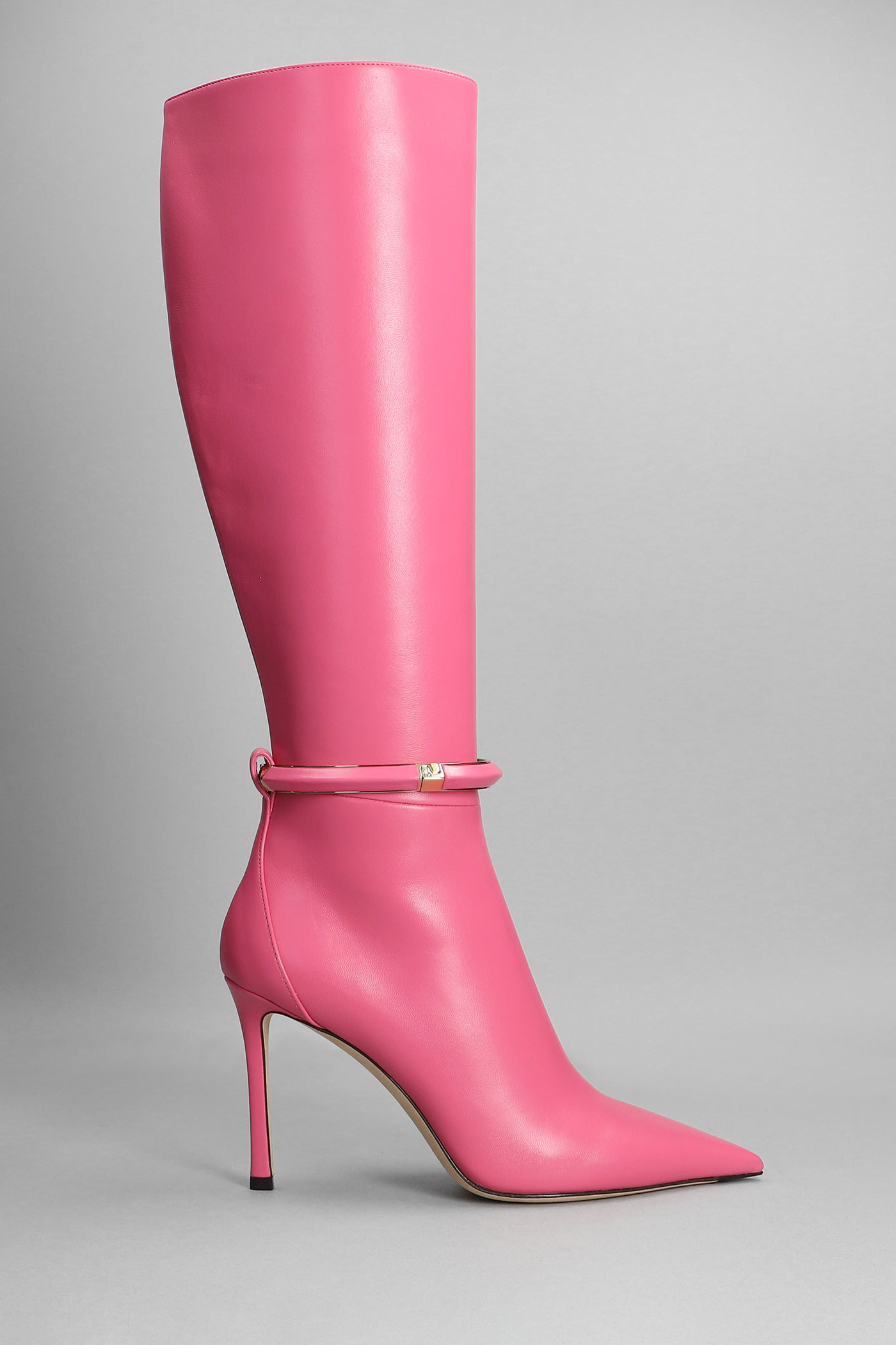 Jimmy Choo Dreece High Heels Boots In Rose-pink Leather