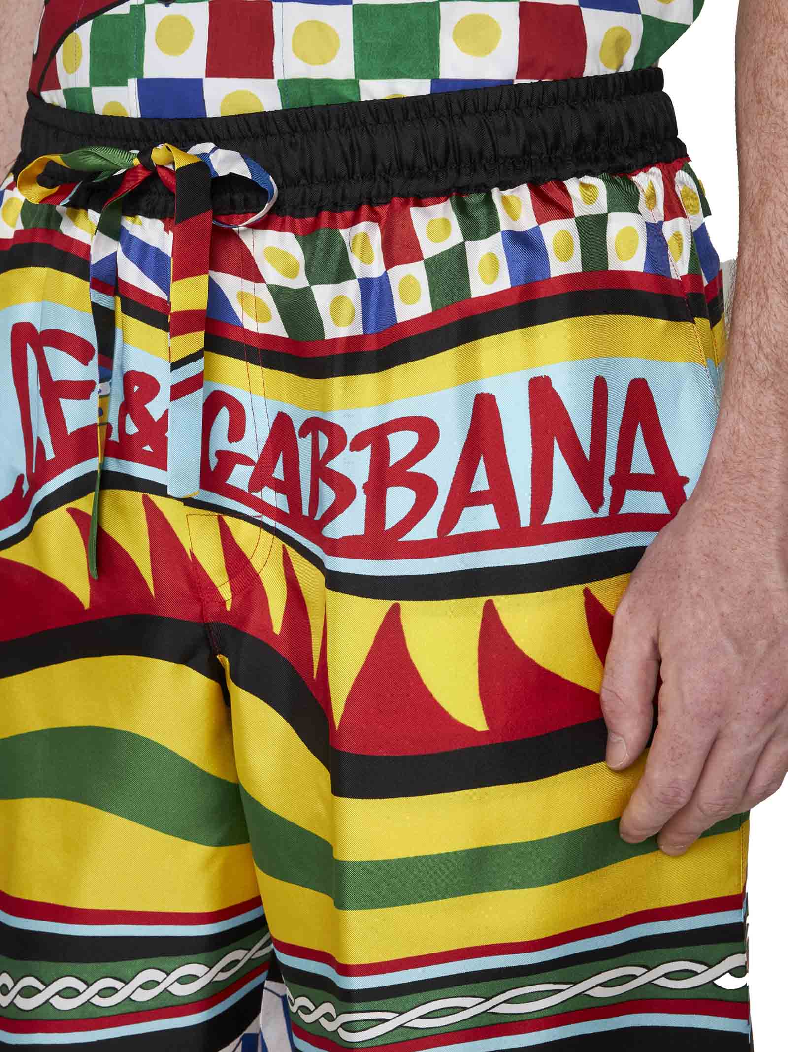 Dolce & Gabbana Multicolor Shorts With All-over Carretto Print In Carretto