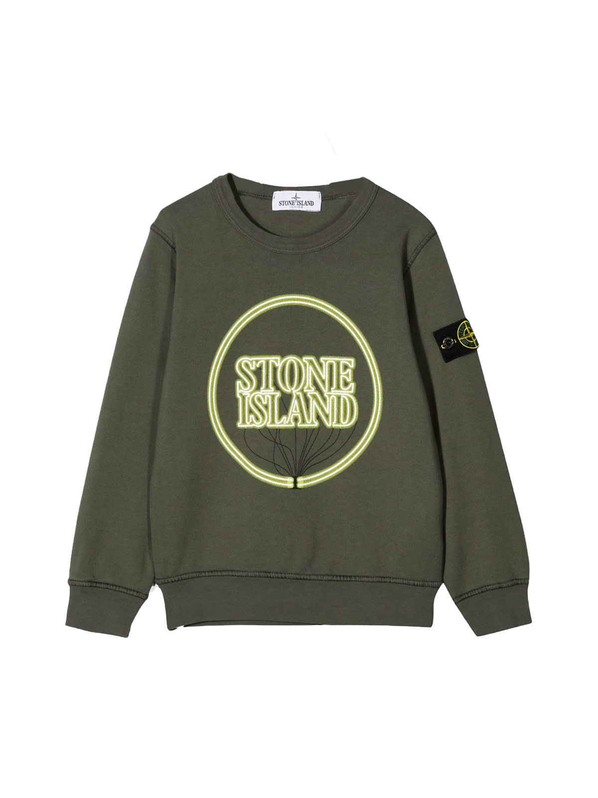 Stone Island Junior L/s Round Neck Sweater W/maxi Print