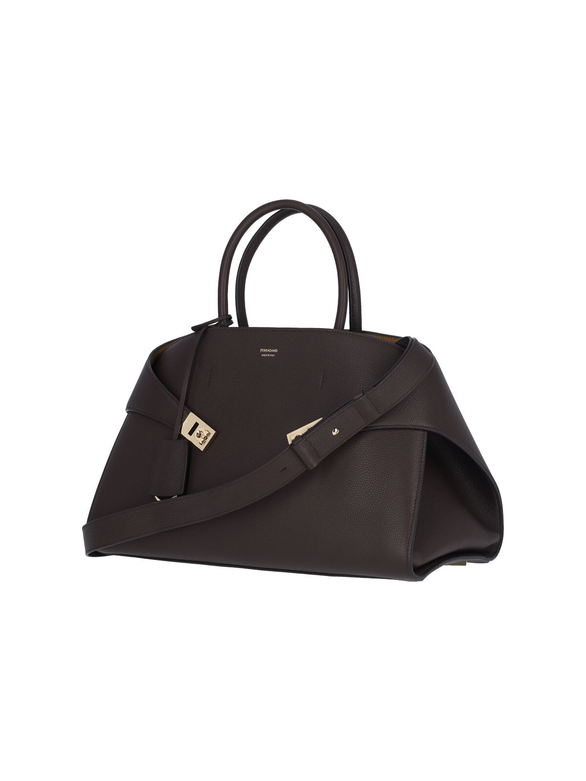 Ferragamo Structured Handbag With Gold-tone Hardware In Brown