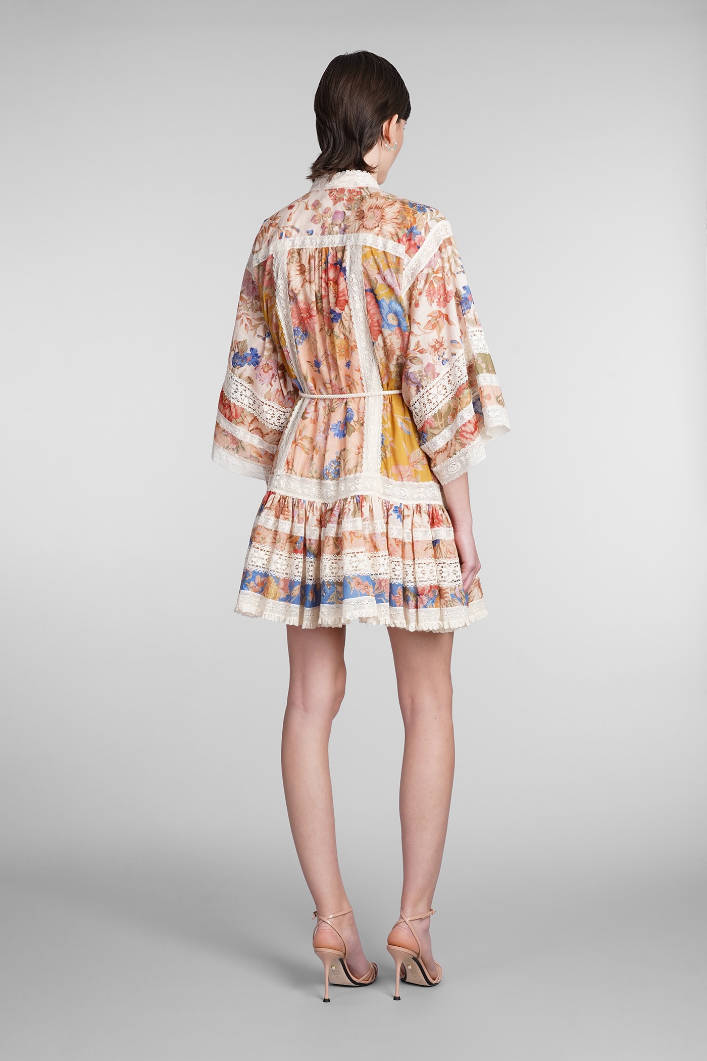 Zimmermann Crochet-trimmed Floral-print Cotton Mini Dress In Multicolor