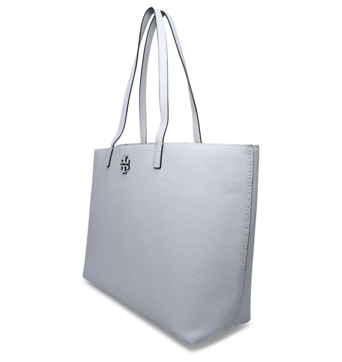 Shop Tory Burch Mcgraw Logo Patch Tote Bag In Grey