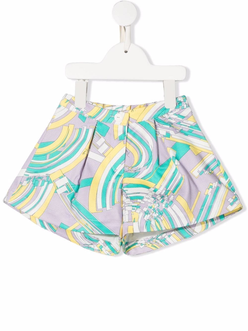 Emilio Pucci Baby Lilac Shorts With Pleats And Yellow And Aqua Green Print In Multicolore