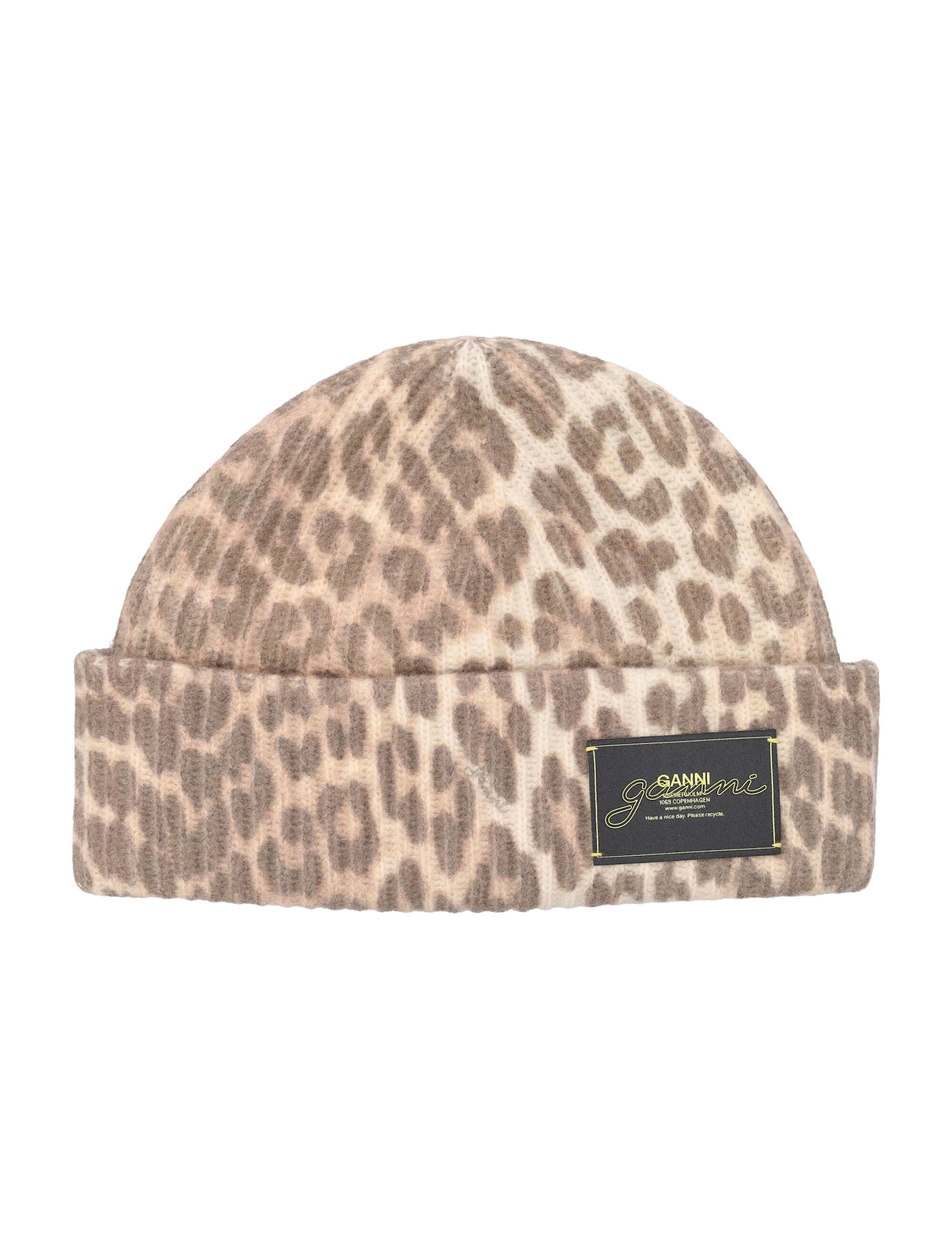 Ganni Leopard Beanie In Brown