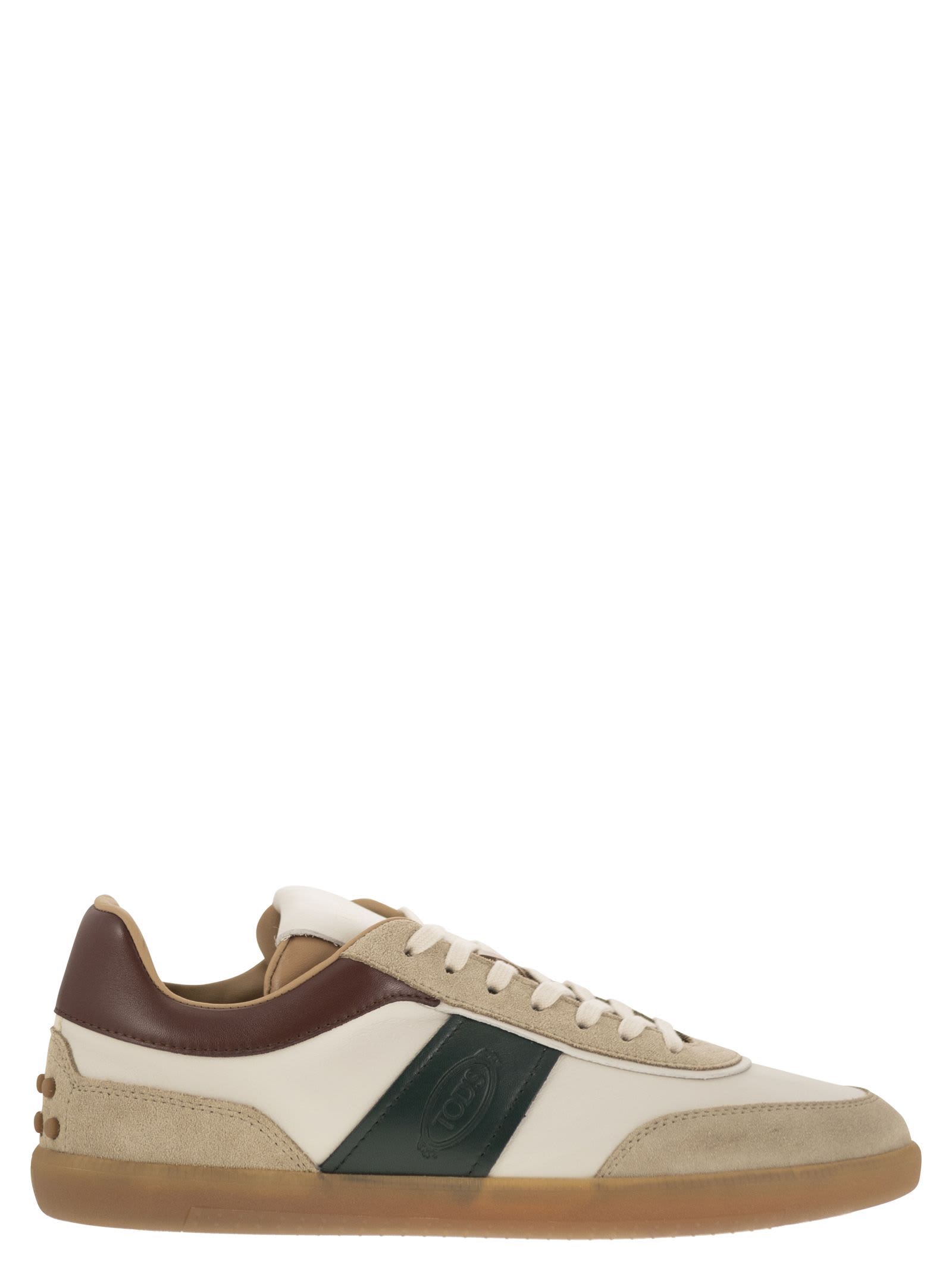 Shop Tod's Suede Leather Tabs Sneakers In Cream/brown/green