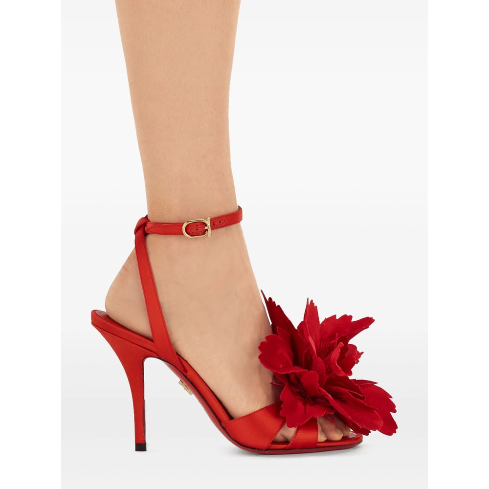 Ferragamo 90mm Flower-embellished High-heel Sandals In Red