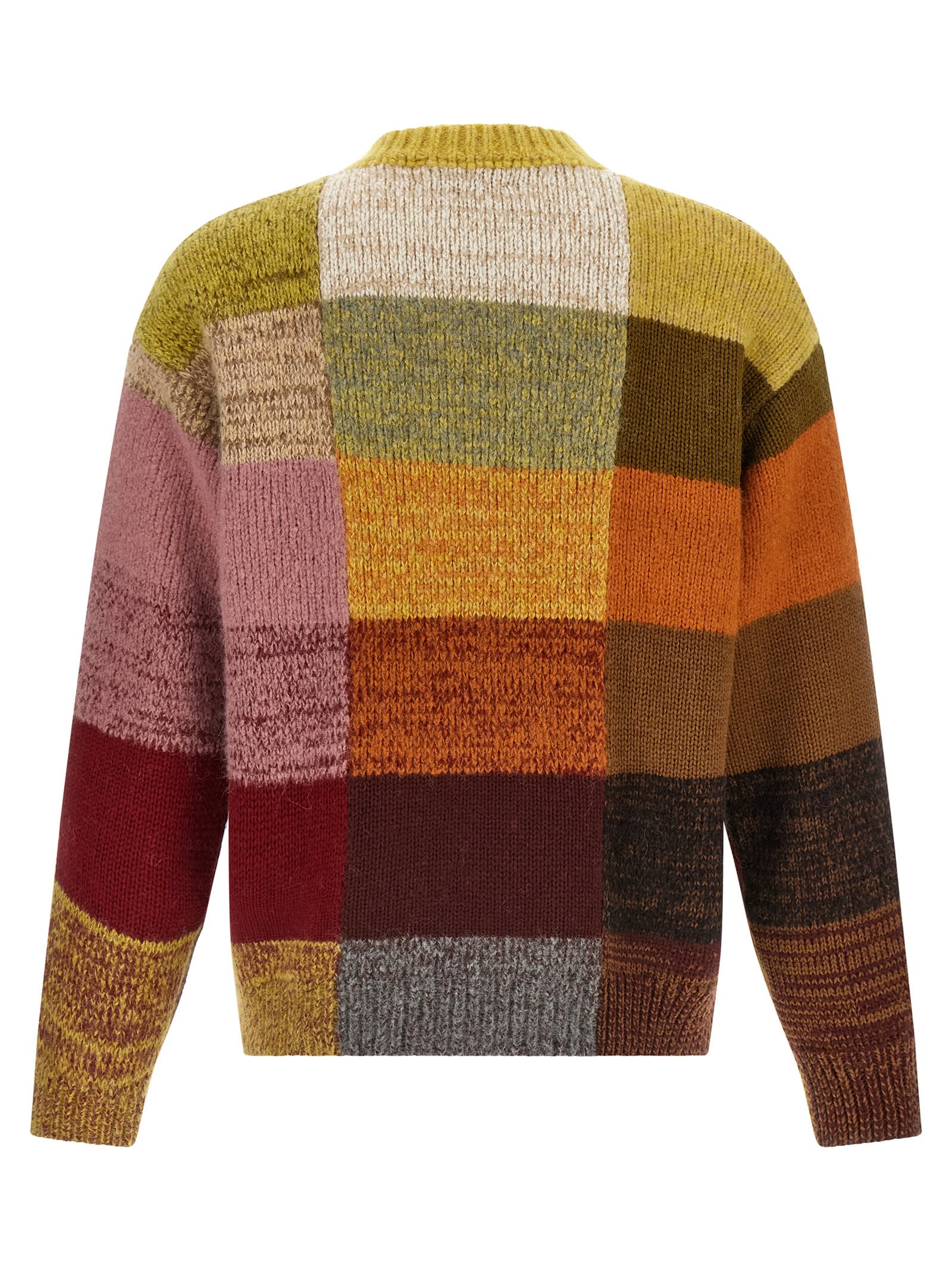 Dries Van Noten Marti Crew Neck Knite With Check Motif Knitwear Multicolor In Brown
