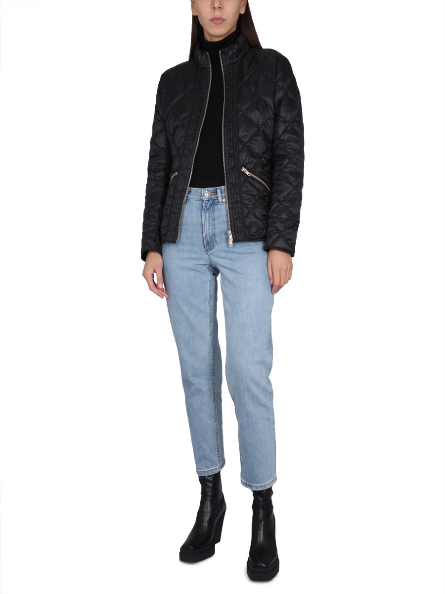 Fay Quilted Black Down Jacket With High Collar In Black