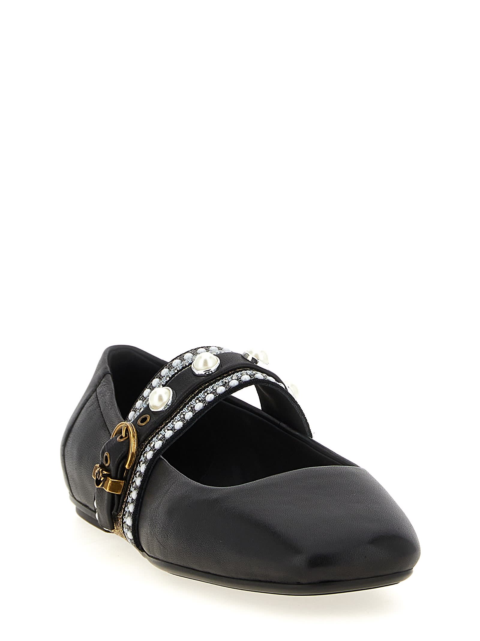 Pinko Embellished-buckle Ballet Flats In Black