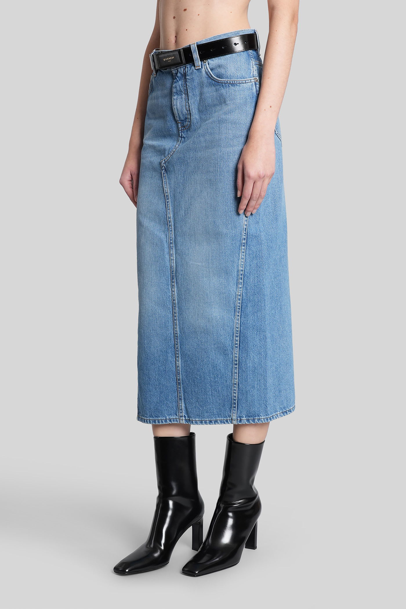 Givenchy Denim High-split Midi Skirt In Blue