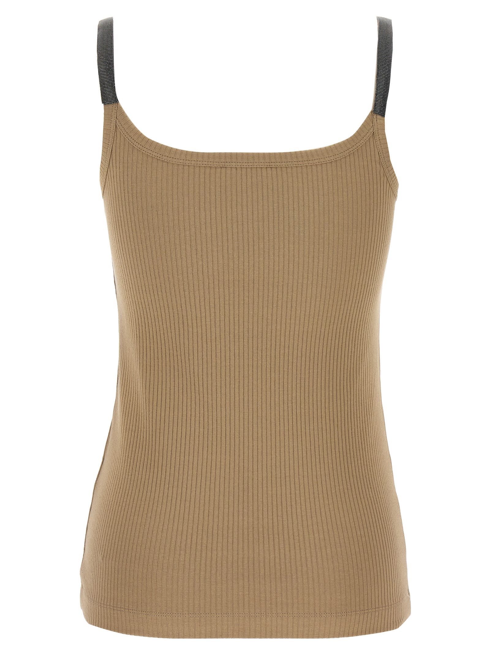 Brunello Cucinelli Ribbed Scoop Neck Sleeveless Top In Beige