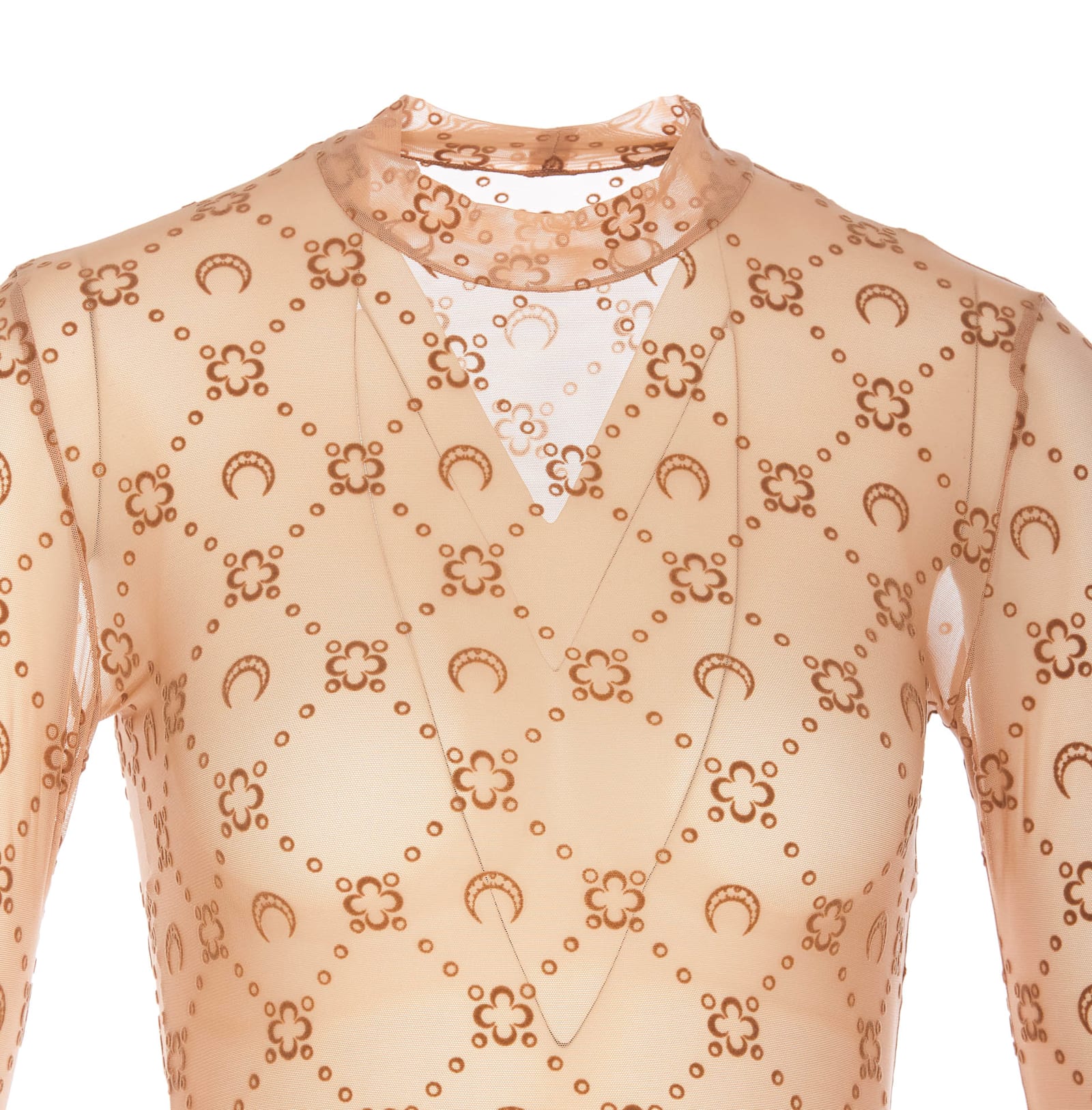 Shop Marine Serre Monogram Mesh Flock Long Sleeves Top In Beige