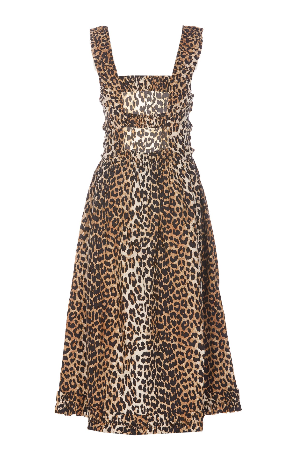 Shop Ganni Leopard Print Midi Dress In Brown