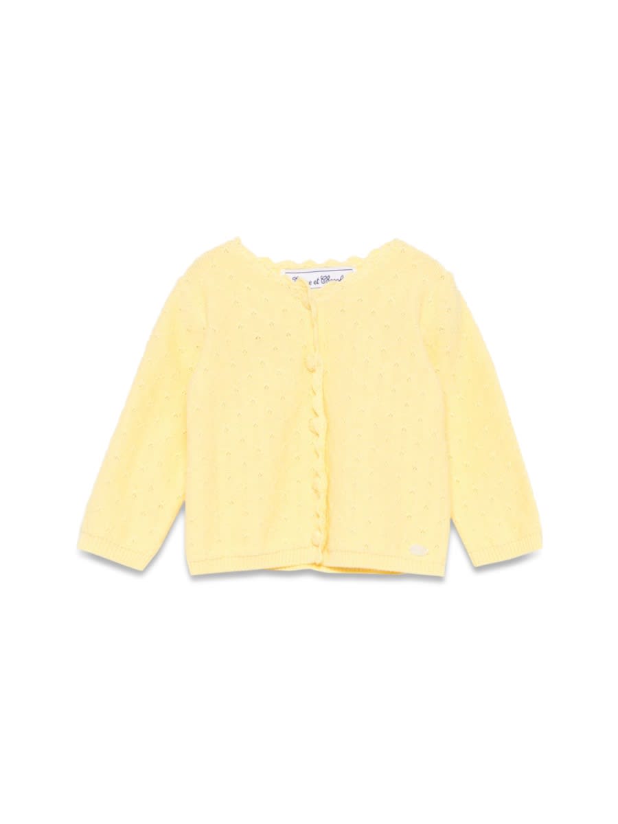 Tartine Et Chocolat Pointelle-knit Cardigan In Gold