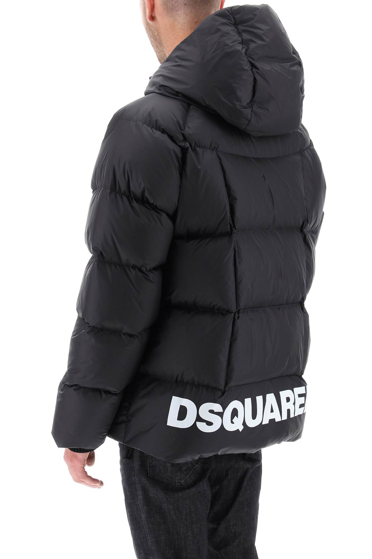 Shop Dsquared2 Logo Print Hooded Down Jacket In Black (black)
