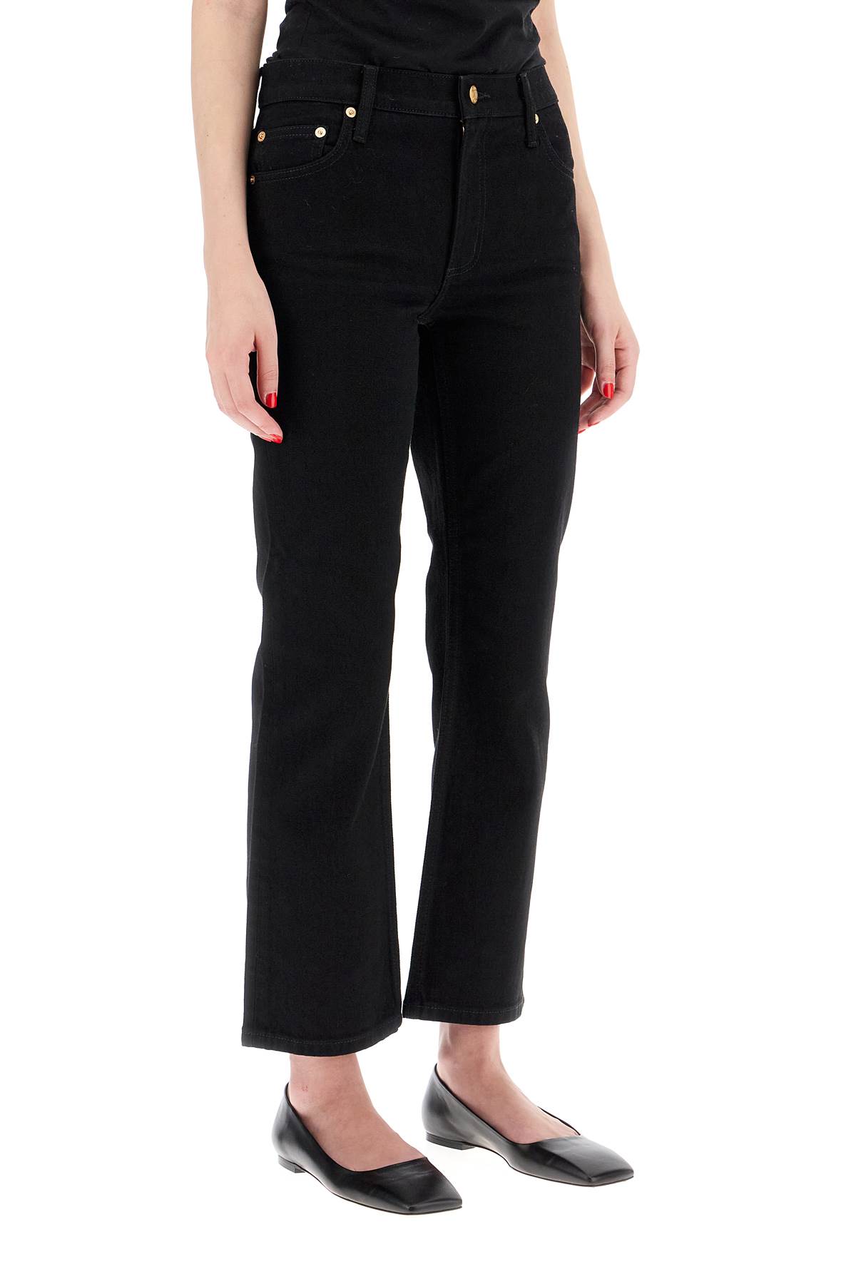 Shop Tory Burch Low-waisted Kick Flare Jeans In Black Rinse Wash (black)