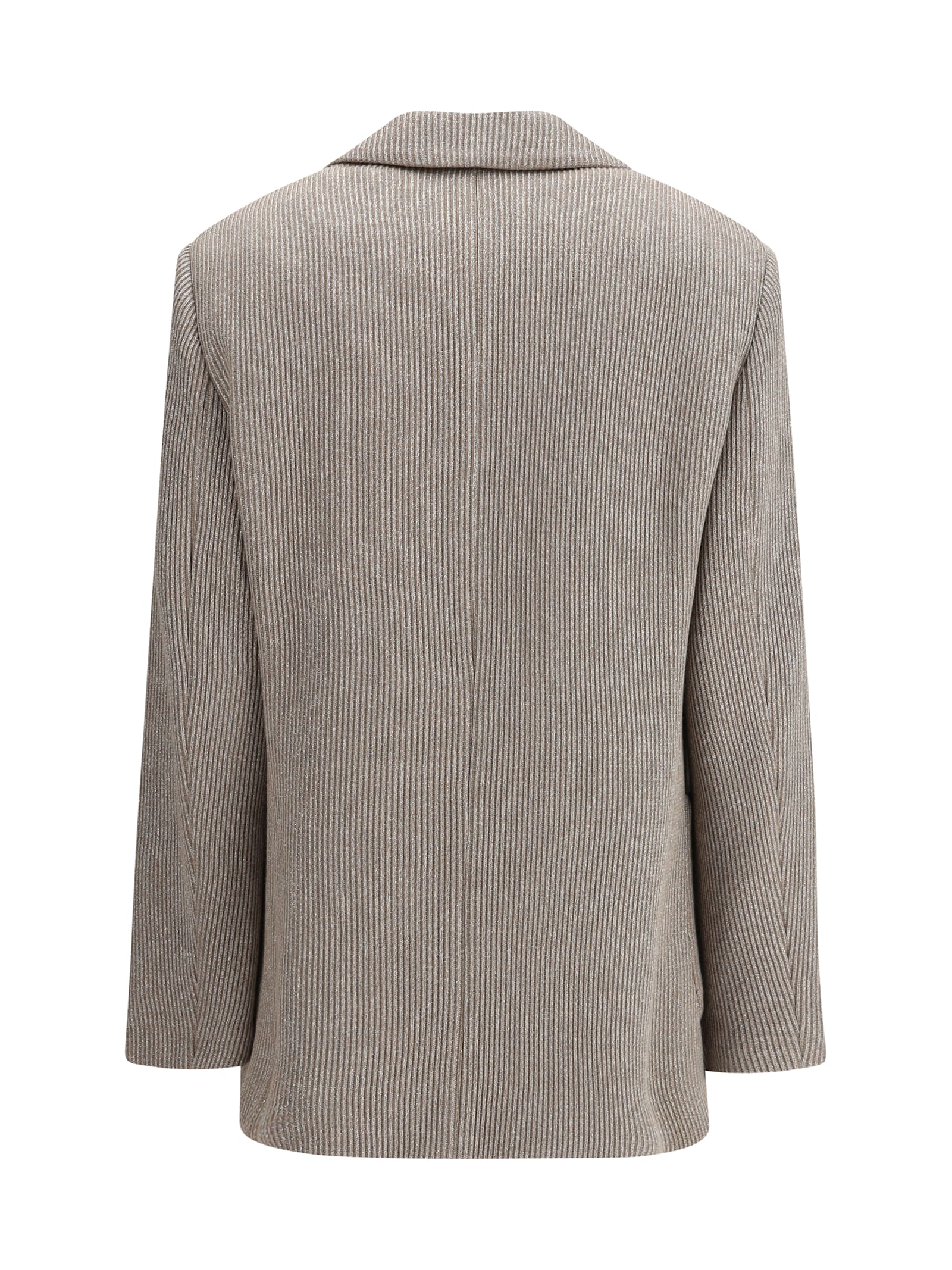 Brunello Cucinelli Beige Sparkling Knit Blazer With Monili In Gray