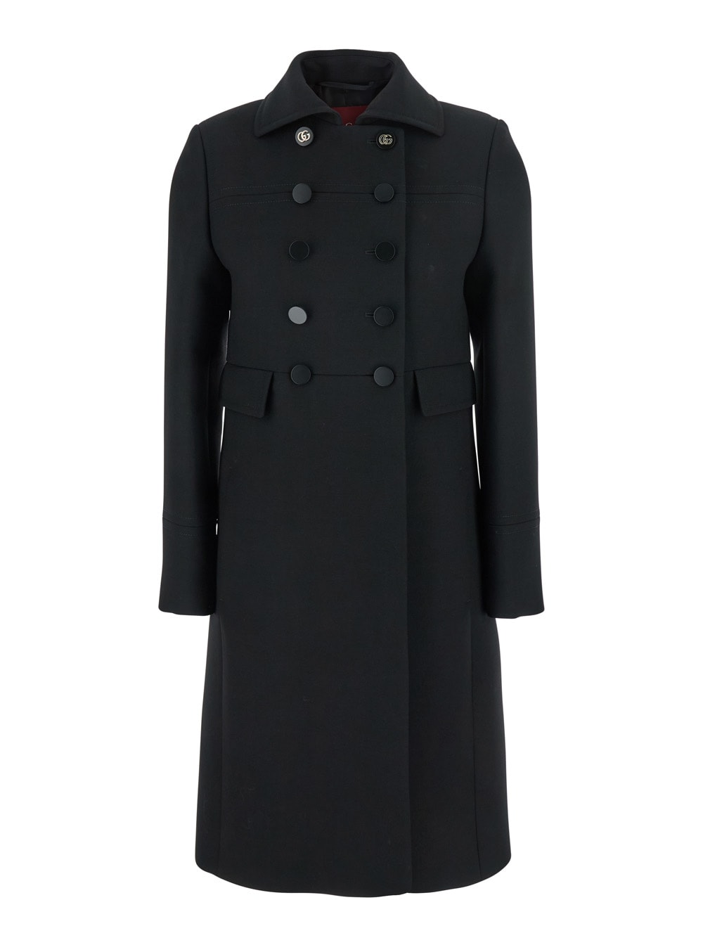 Gucci Black Double-breasted Coat With Spread Collar In Wool Woman In Black