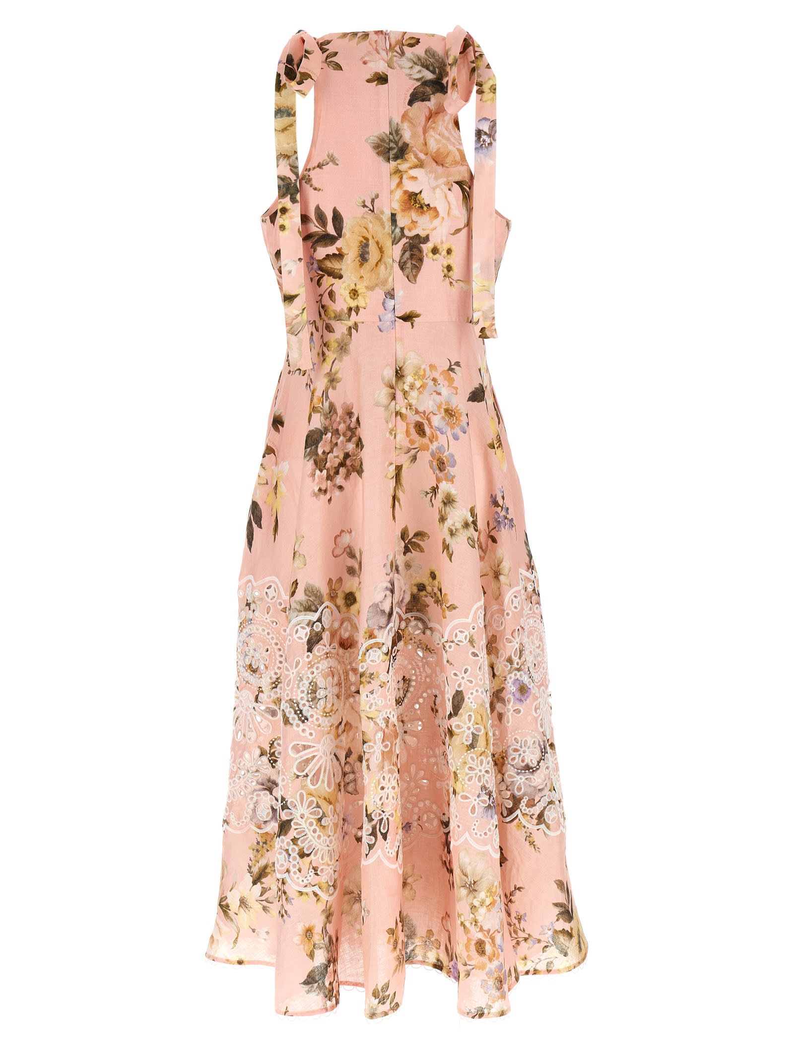 Zimmermann Acacia Broderie Anglaise Linen Midi Dress In Pink
