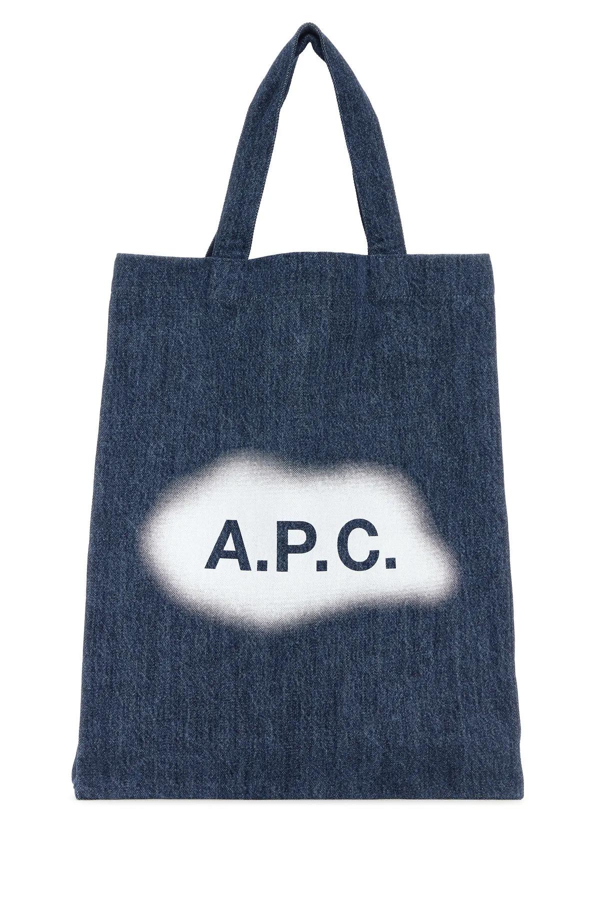 Apc Blue Denim Lou Shopping Bag In Navy