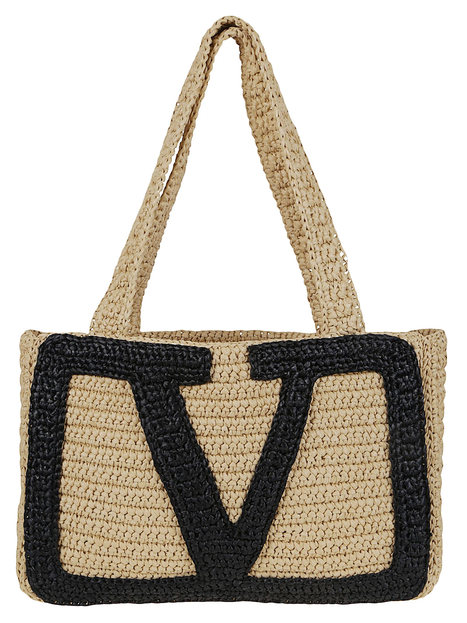 Valentino Medium Tote Viva Superstar Crochet Rafia In Black