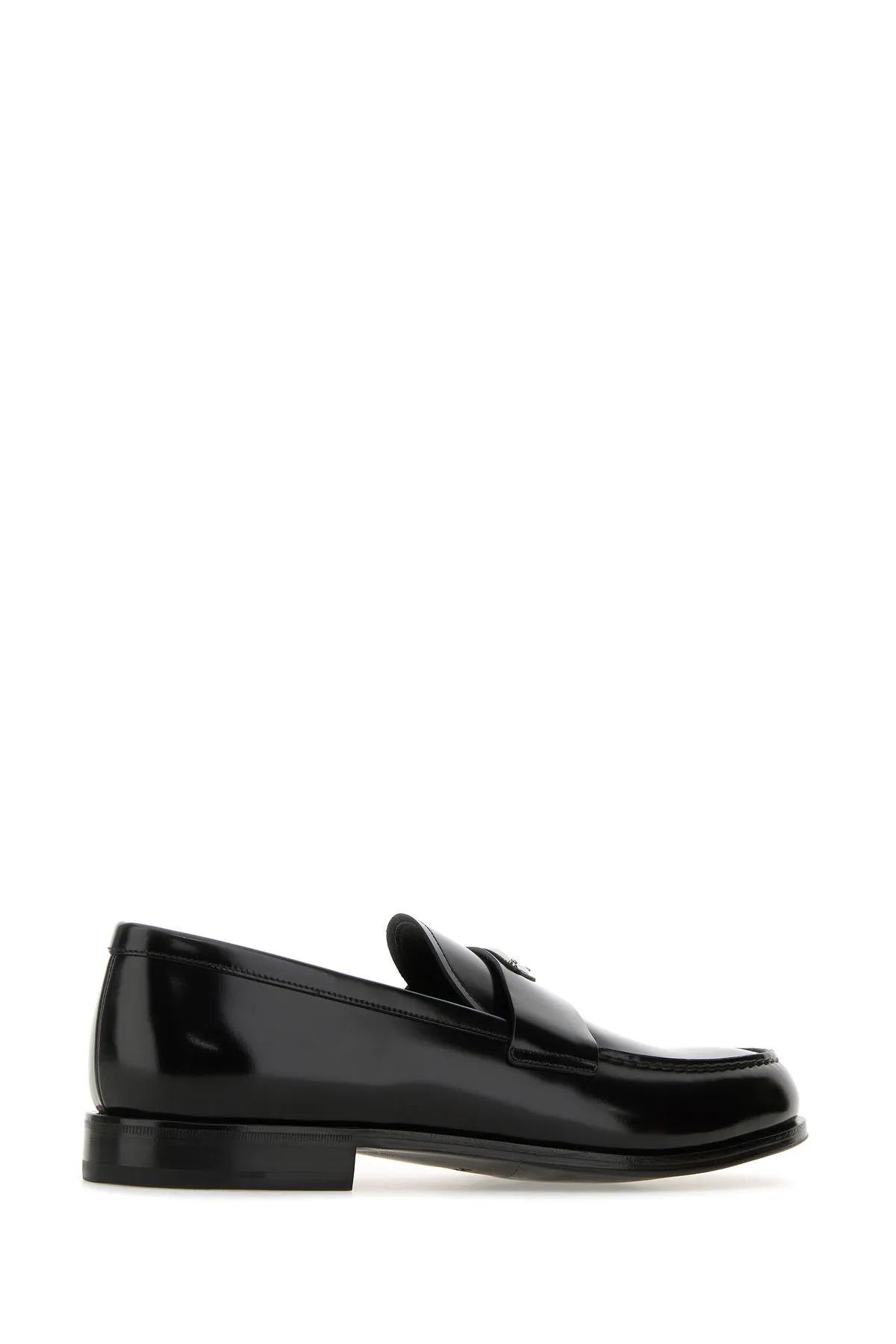 Shop Prada Black Leather Loafers In Nero