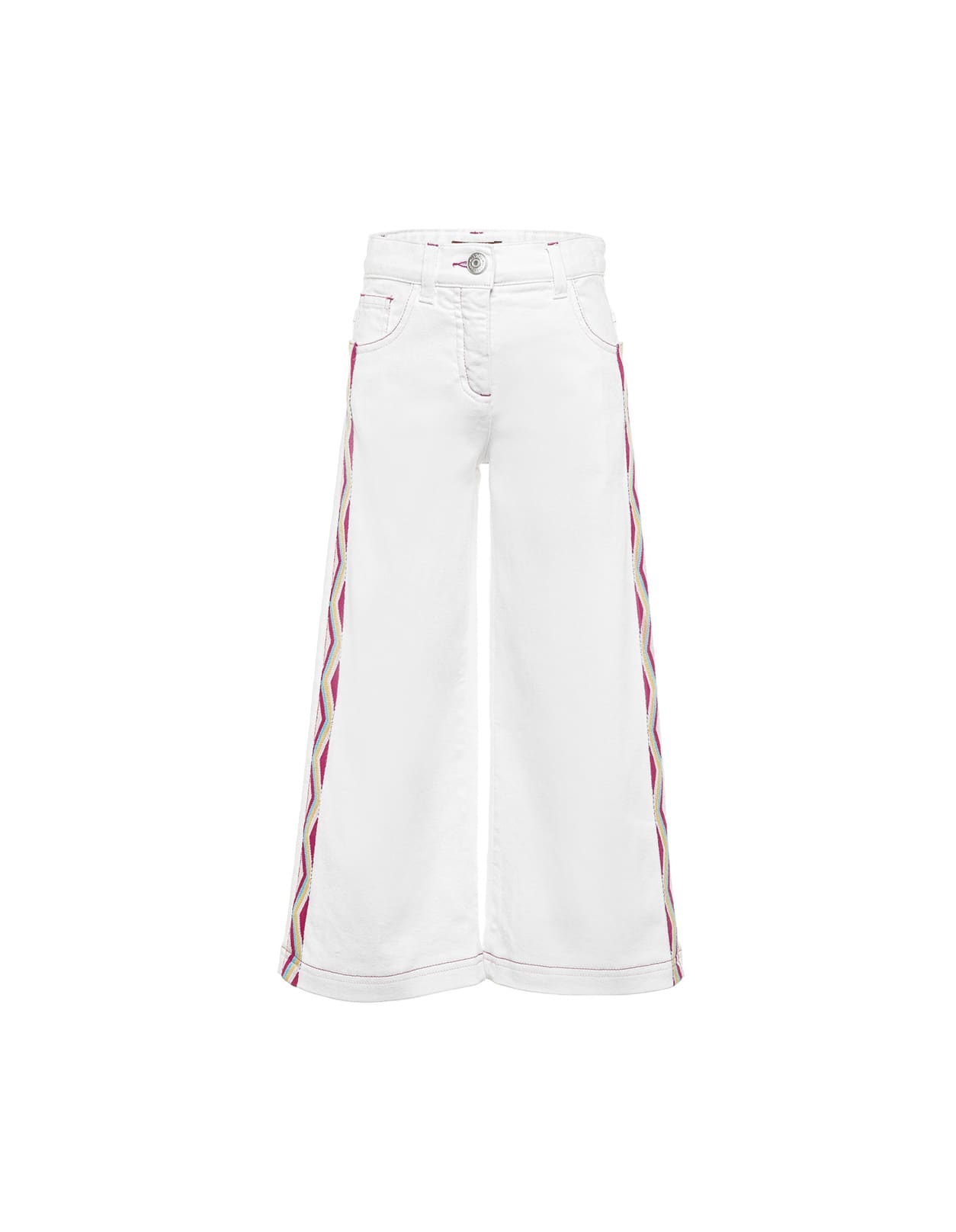 MISSONI WHITE PALAZZO JEANS WITH MULTICOLOURED SIDE BANDS