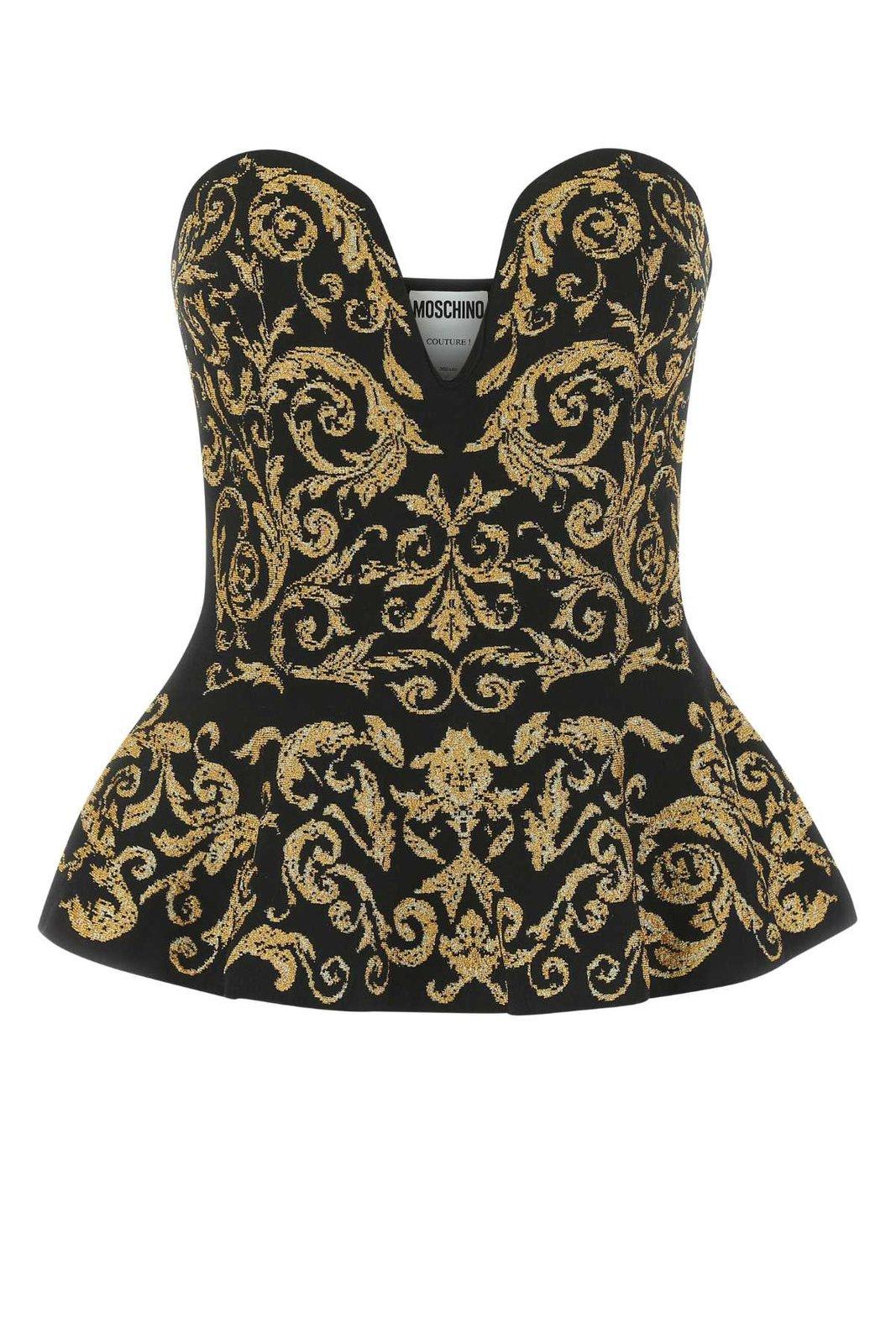 Moschino Patterned-jacquard Sweetheart Neck Top