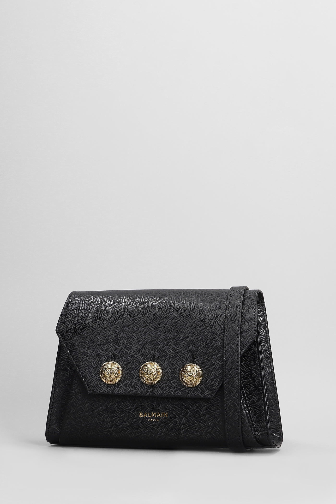 BALMAIN EMBLEME FLAP SHOULDER BAG IN BLACK LEATHER 