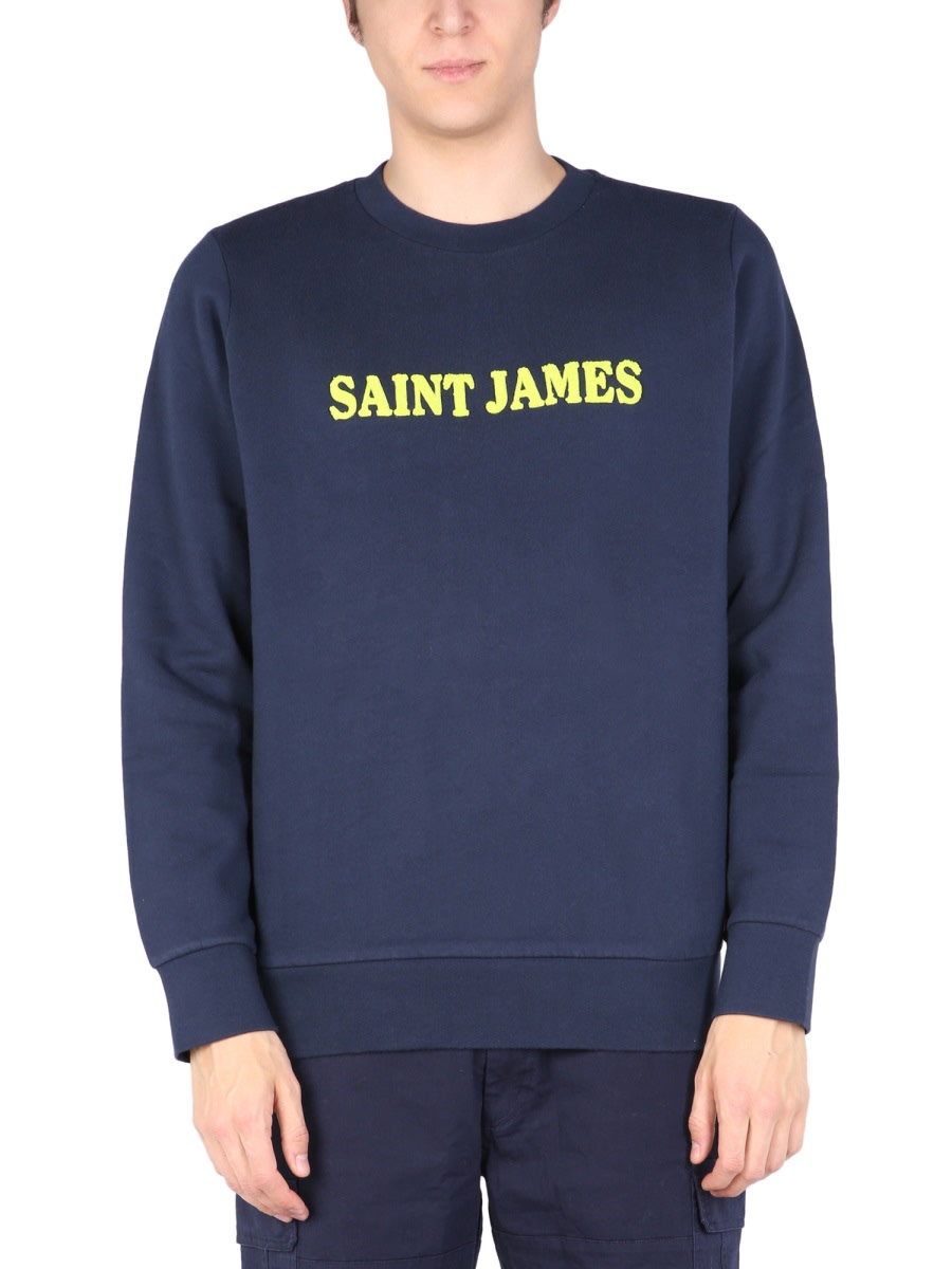 Shop Saint James Sweatshirt With Logo Print In Blue