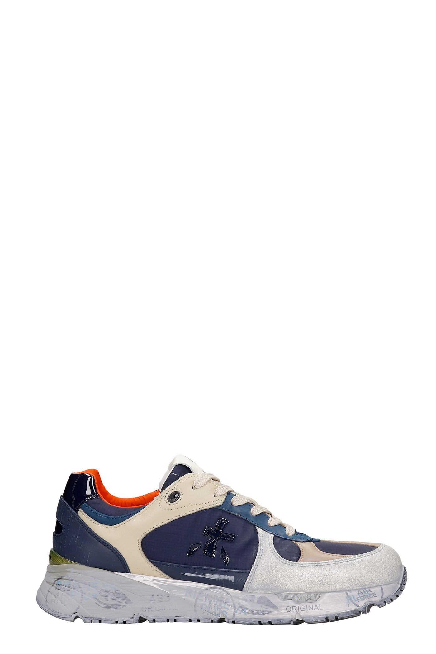 Premiata Mase Sneakers In Blue Leather And Fabric