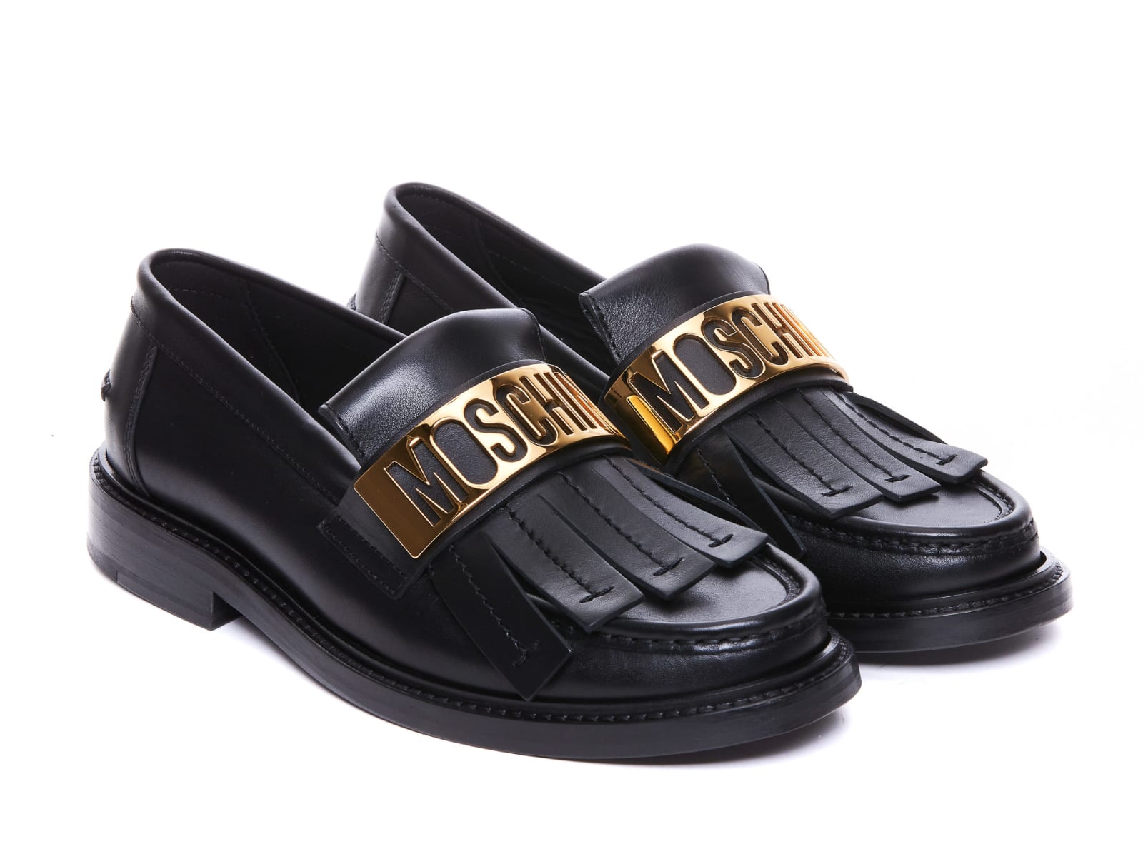 Shop Moschino Maxi Logo Plate Loafers In Black