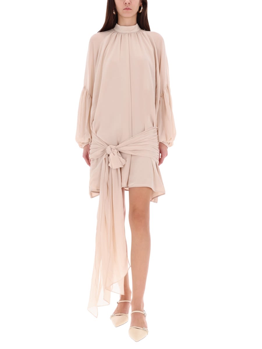 Rotate Birger Christensen Rotate Birgerchristensen Chiffon Dress With Shoulder Straps And Tie In Neutral