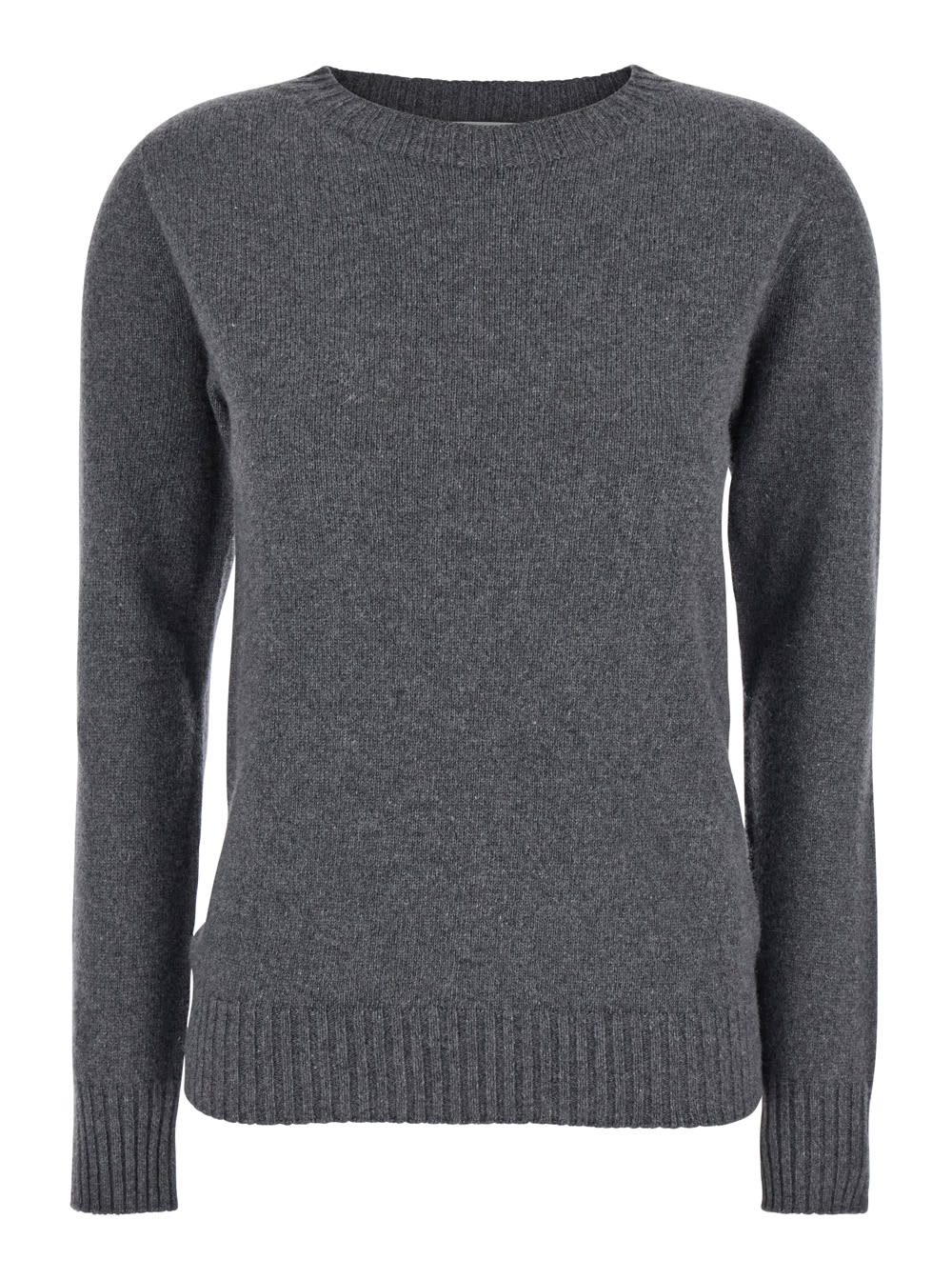 Grey Crewneck Sweater With Ribbed Trims In Cashmere Woman