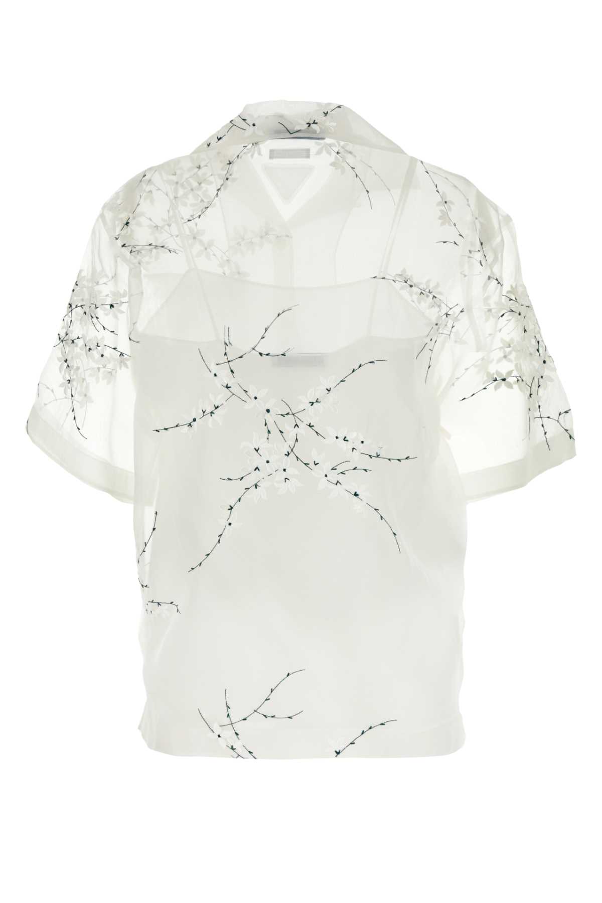 Shop Prada White Silk Blend See-through Shirt In Bianco