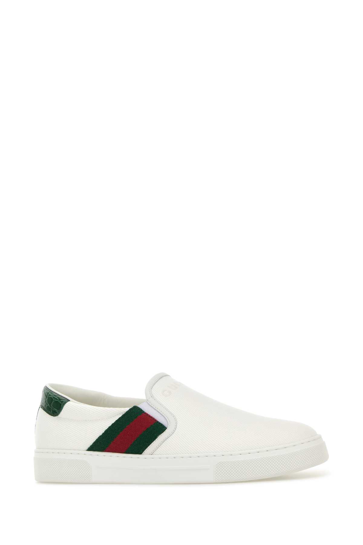 Gucci Ace Leather Sneakers With Lateral Web Band In White