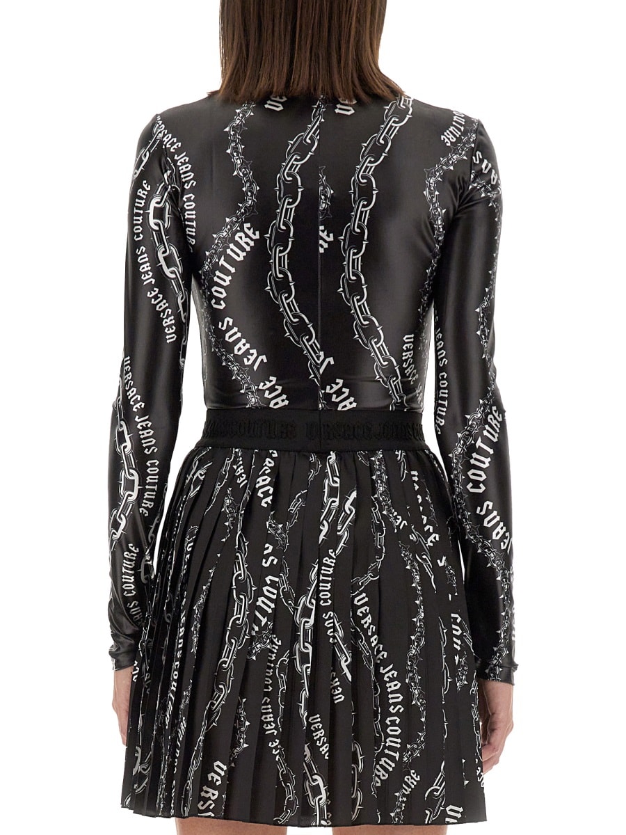 Versace Jeans Couture Black & White Chain Couture Bodysuit In Multicolour