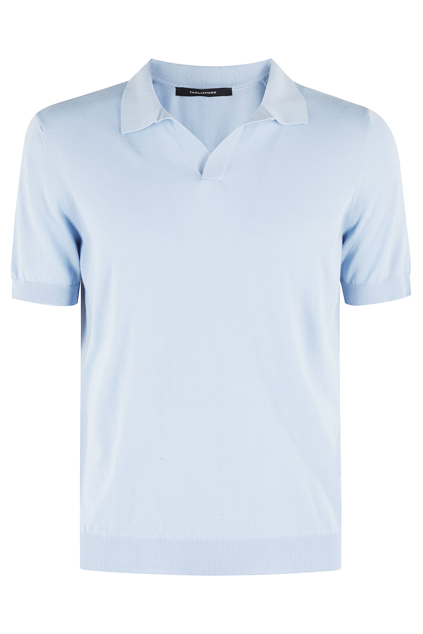 Tagliatore Classic Cotton Polo With Buttonless Collar In Celeste
