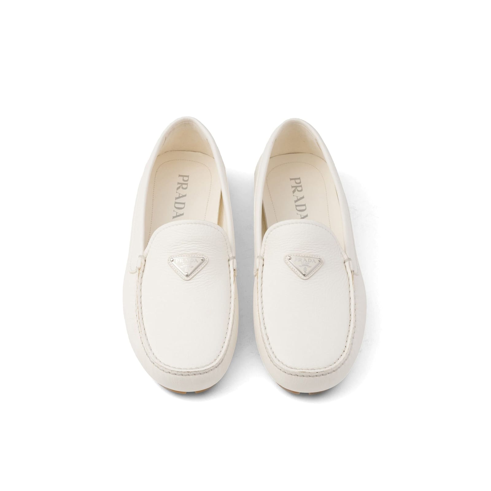 Prada Logo Leather Loafers Men In White