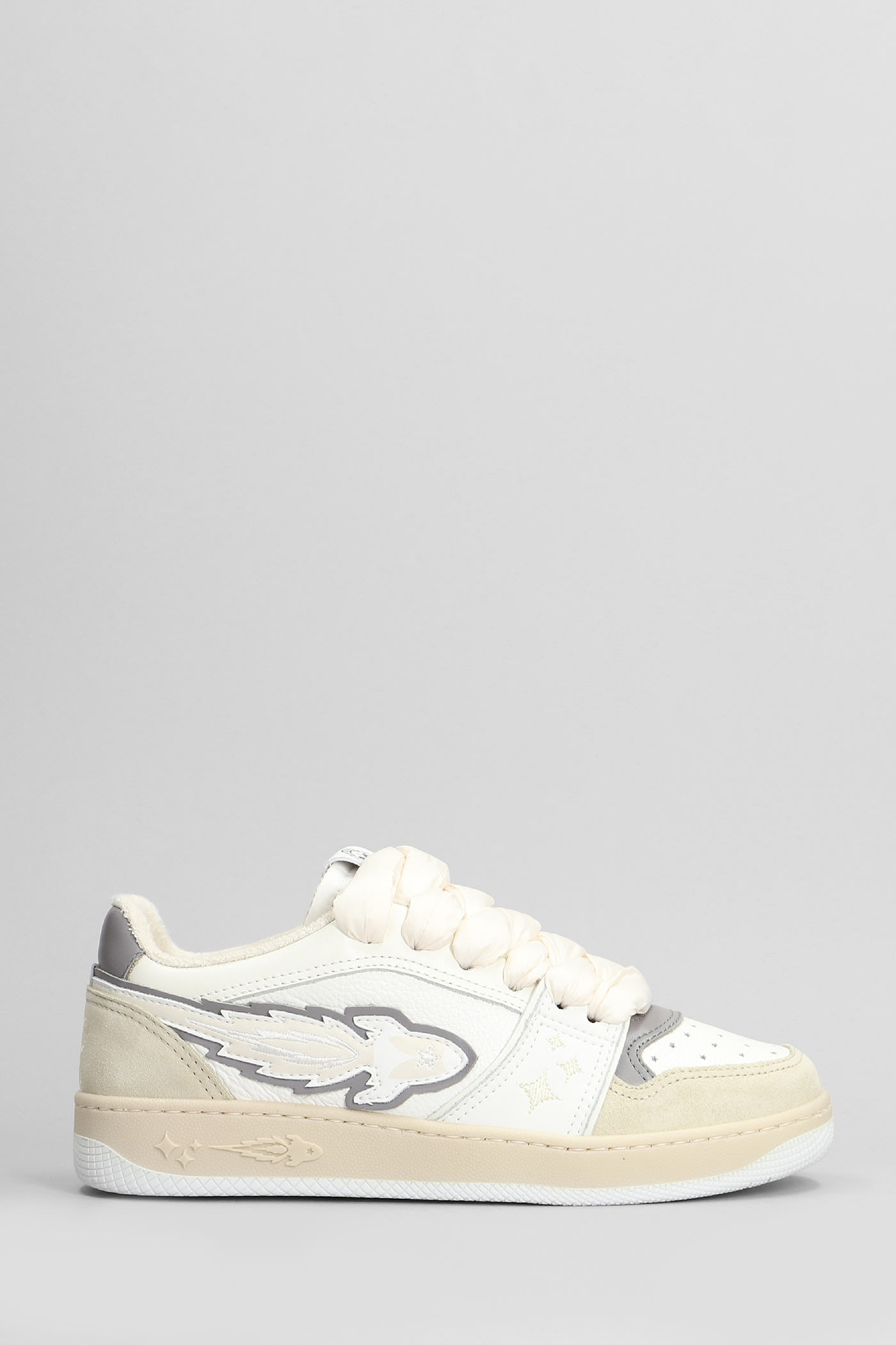 Shop Enterprise Japan Egg Rocket Sneakers In White Suede And Leather