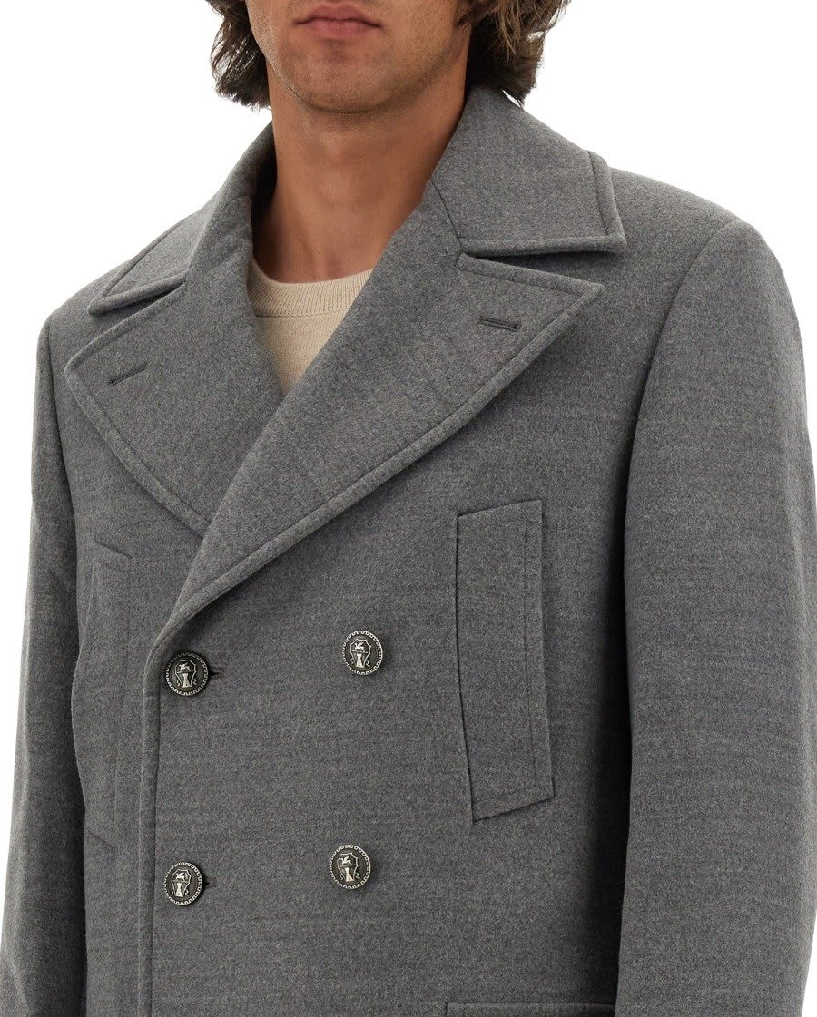 Shop Brunello Cucinelli Double-breasted Long Coat In Grigio Medio/militare