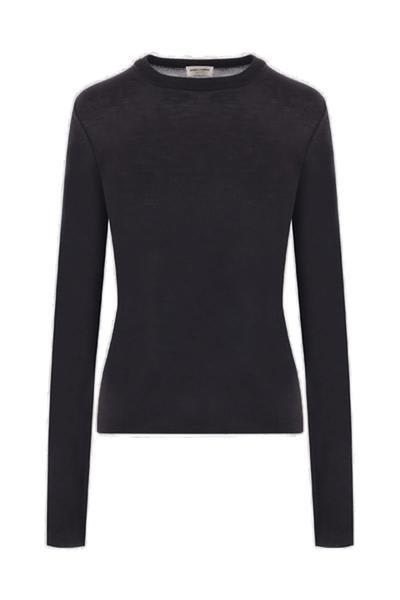 Shop Saint Laurent Crewneck Knitted Jumper In Black