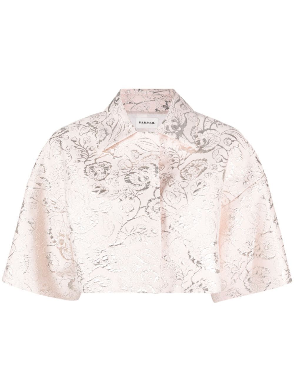Shop P.a.r.o.s.h Jacquard Short Sleeves Jacket In Peach Flower