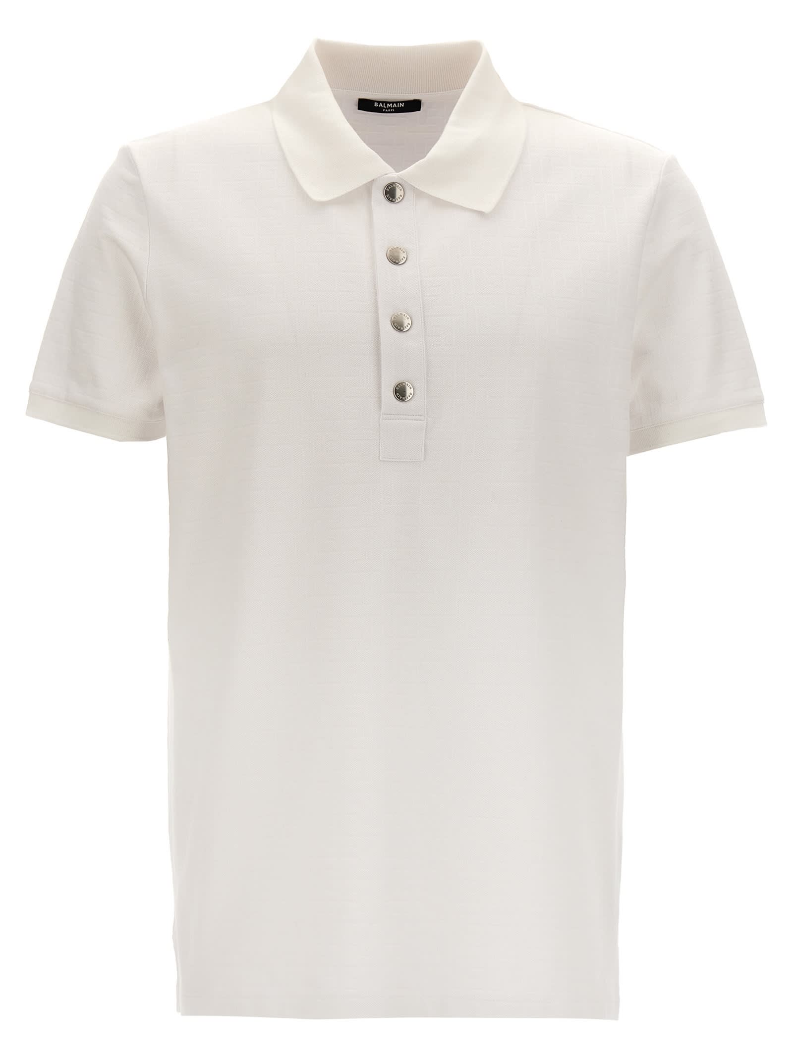 Shop Balmain Monogram Polo Shirt In White