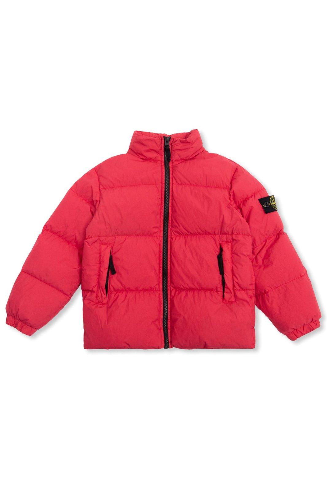 Stone Island Junior Kids' Compass-motif Zipped Jacket In Rosso