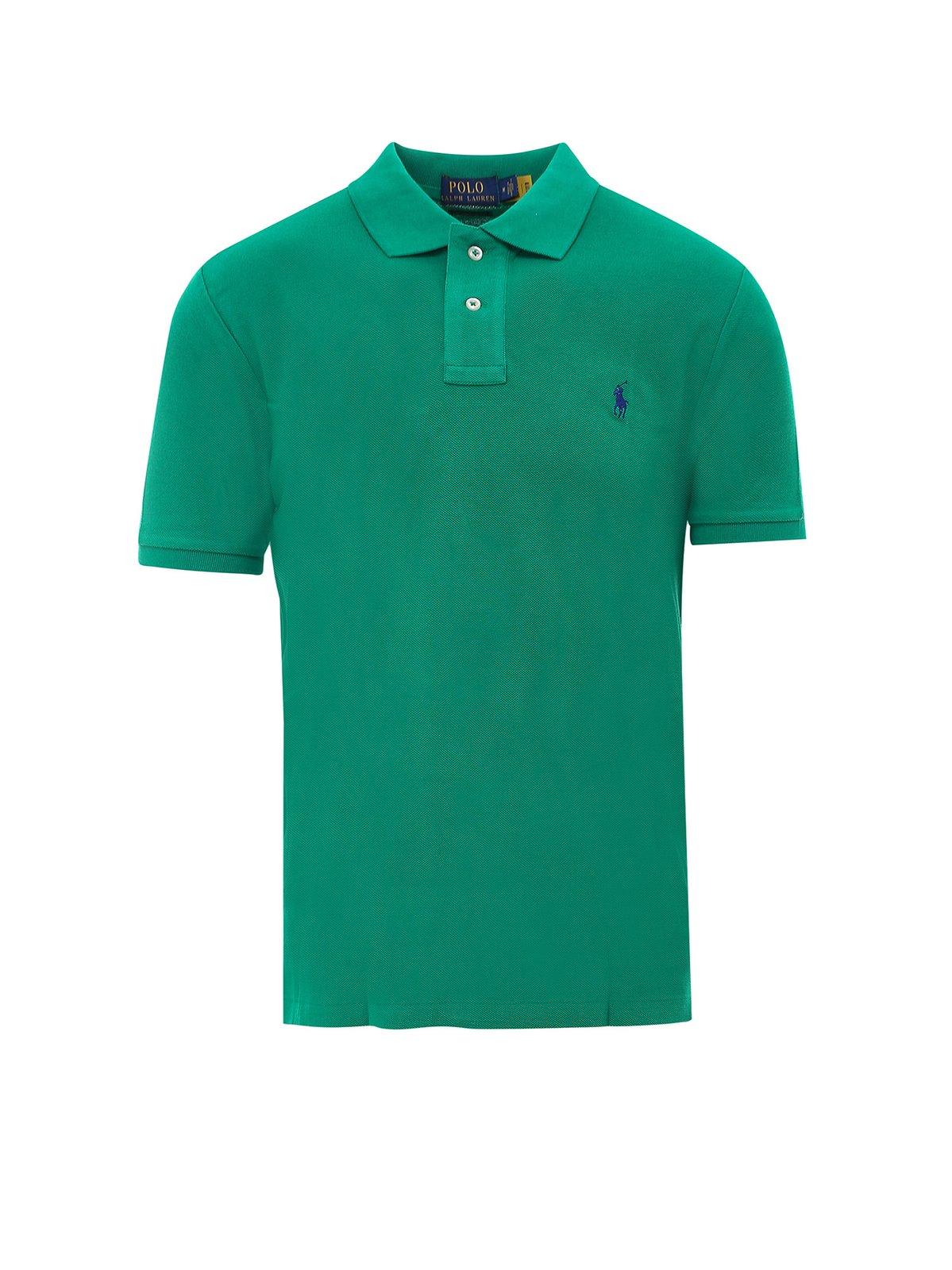 Shop Ralph Lauren Logo Embroidered Polo Shirt In Billiard