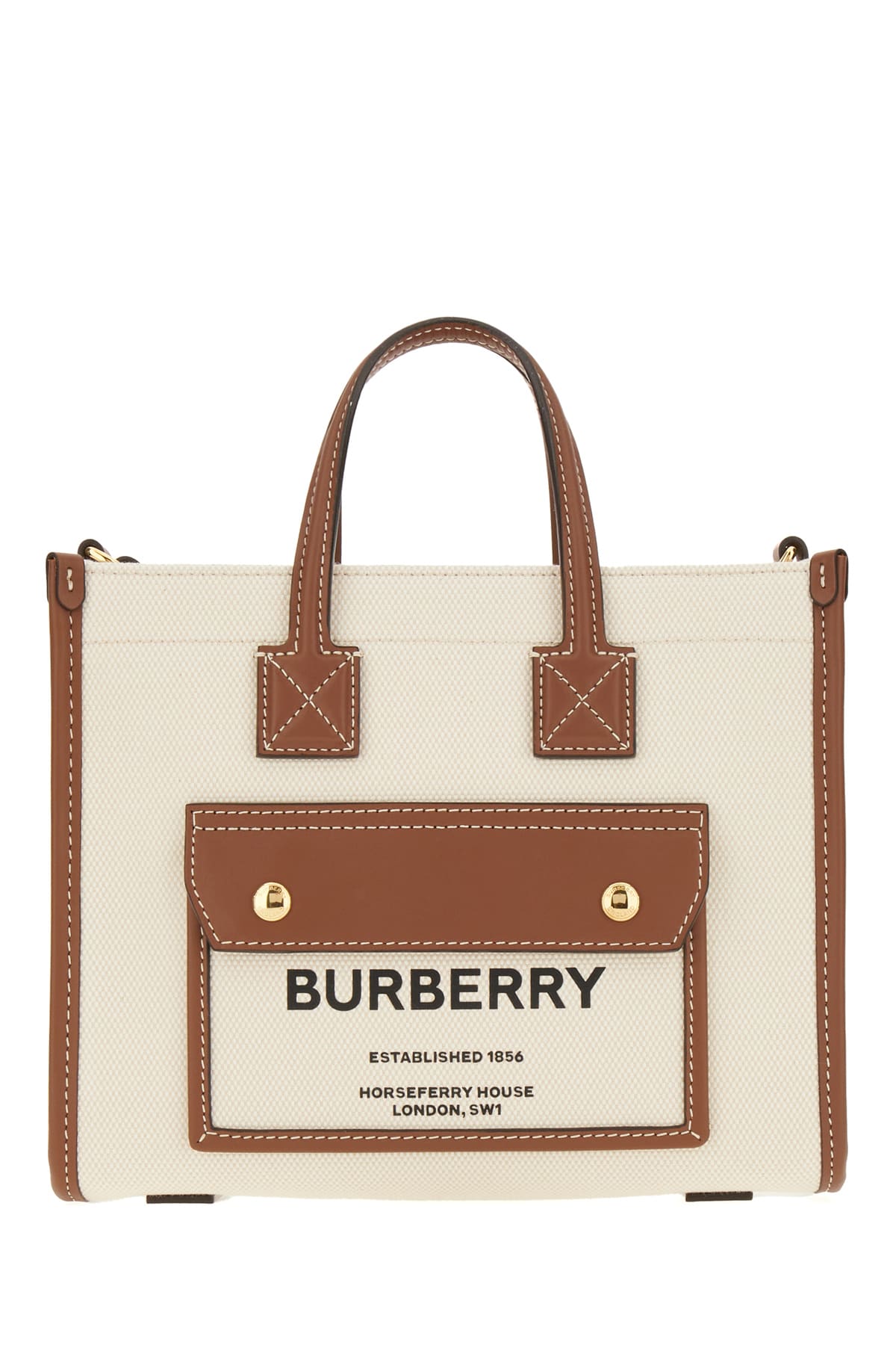 Shop Burberry Sand Cotton Mini Freya Handbag In A1395