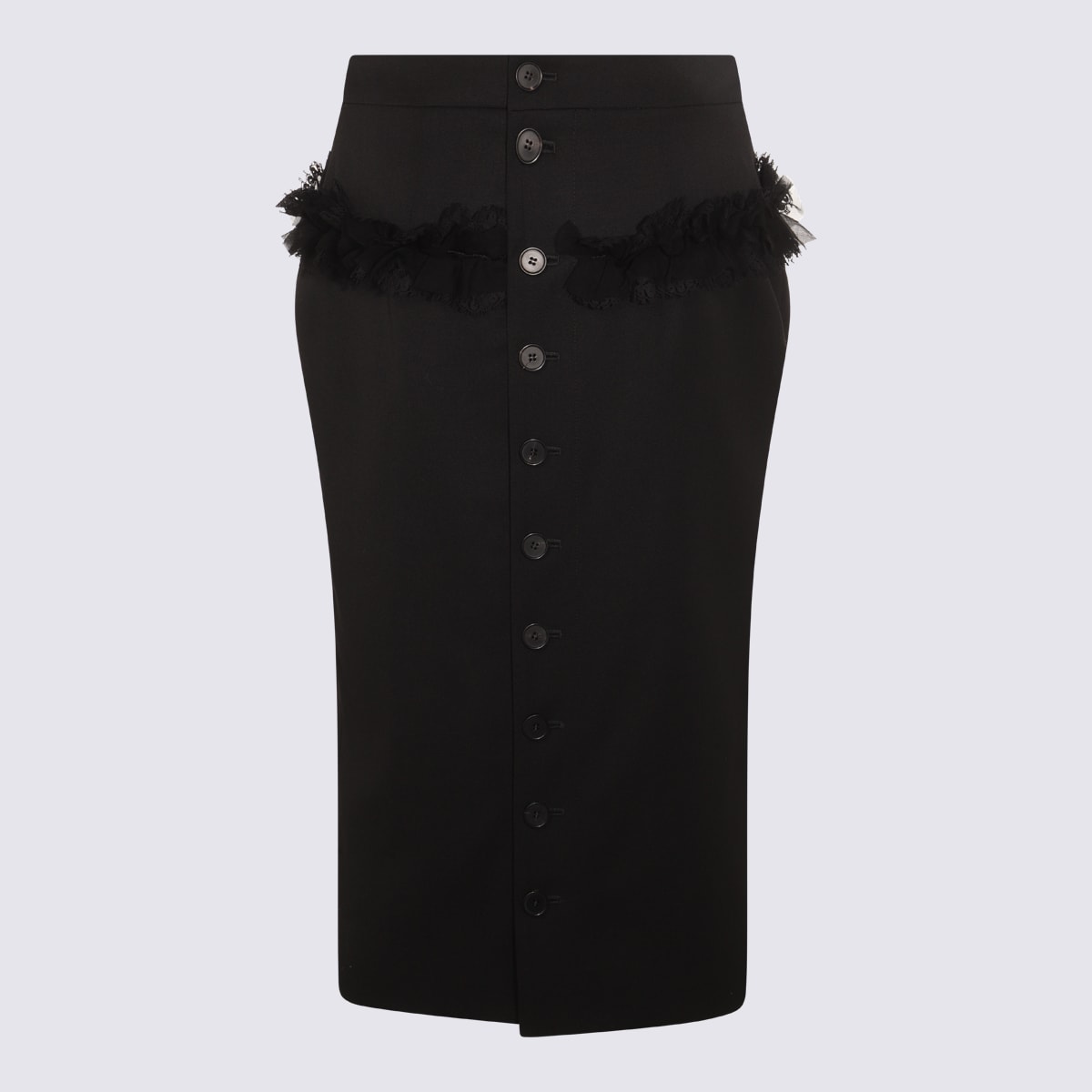 Alexander Mcqueen Buttoned Lace-trimmed Wool Pencil Skirt In Black