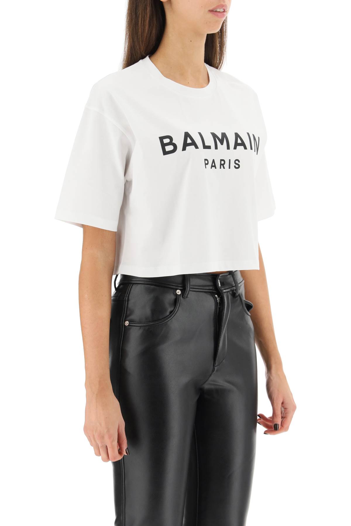 Shop Balmain Logo Print Boxy T-shirt In Blanc Noir (white)